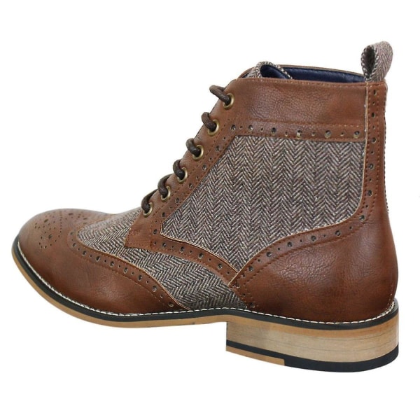 Herr Läder Tweed Herringbone Ankel Boots Skor Sherlock Vintage Classic Brown 11