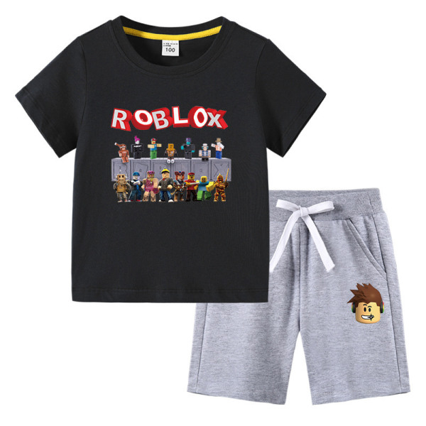 Roblox Barn T-shirt Set Svart + Grå Black+Grey 120cm