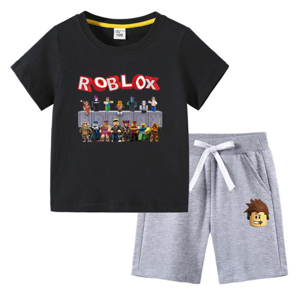 Roblox Barn T-shirt Set Svart + Grå Black+Grey 140cm