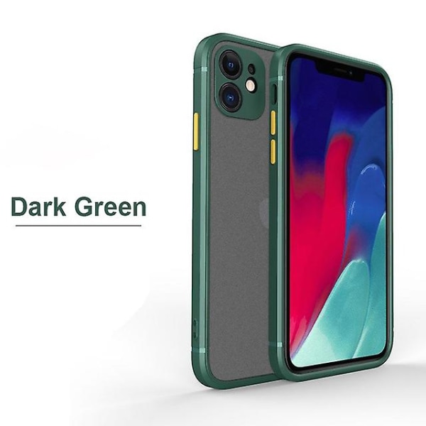 Matt Transparent Stötsäkert Iphone Case Med Silikon Bumper - Xs Max, Xr, Se & More Dark green for iphone 12 mini