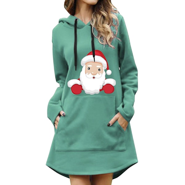 Printed Hooded Long Sleeve Women's Sweatshirt Dress Damhoodie Blue L