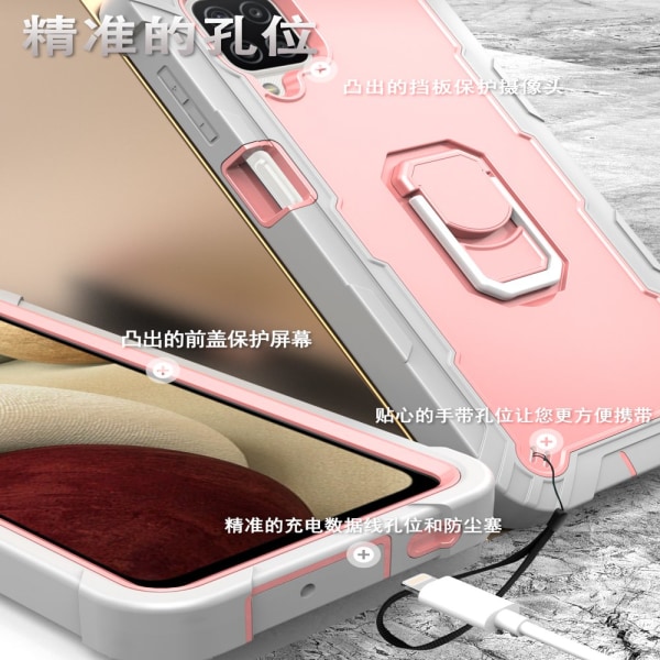 Case för Samsung A12 5G Case, Galaxy A12 Case, Allytech Slim Fit Rugged 3-lagers stötsäkert skydd Hybrid Kickstand Phone case Cover för gray+rosegold