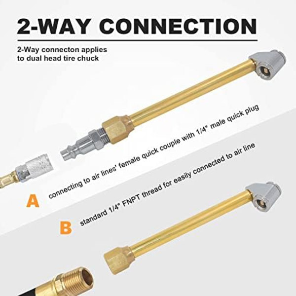 SAFELIFE Air Chuck, 1/4&#34; FNPT Dual Head Air Chuck, RV Truck Heavy Duty Tire Chuck för Inflator Gauge Kompressor Tillbehör Brass