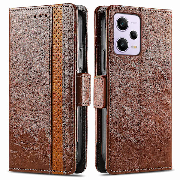 Caseneo 002-serien Rfid-blockerande case för Xiaomi Redmi Note 12 Pro 5g / Note 12 Pro Speed ​​5g / Poco X5 Pro 5g, skarvningsplånboksställ Dark Brown