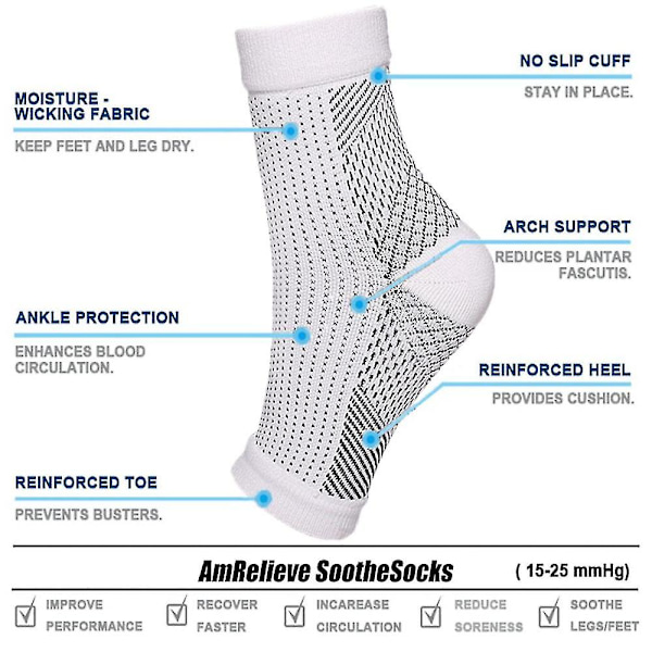 Lugna strumpor Neuropati Kompression Ankel Arch Support Skydd Smärtlindrande strumpor Black S M