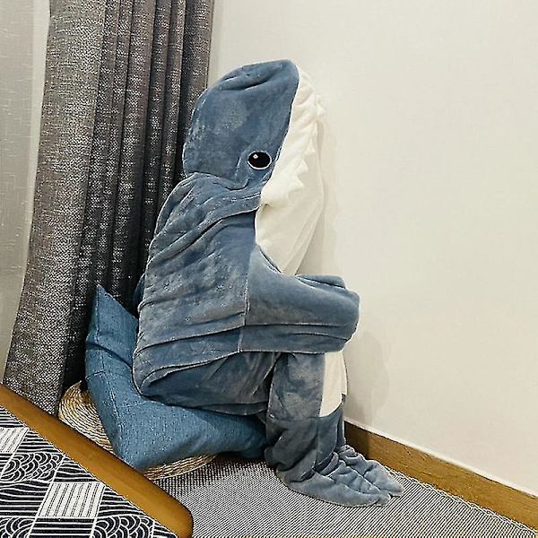 Shark Blanket Hoodie Vuxen - Shark Onesie Adult Bärbar Filt - Shark Filt Super Soft Mysig Flanell Hoodie Shark Sovsäck 170cm