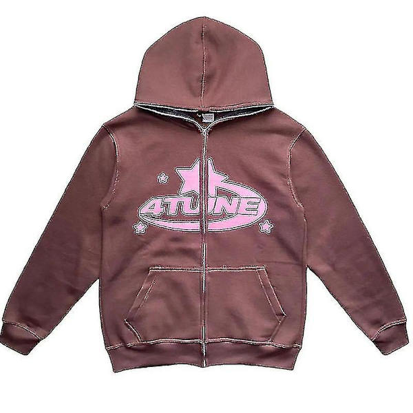 4tune Stars Autumn Winter Hoodie Cardigan Jacket Sweatshirt Loose Top Sweatshirt brown 4XL