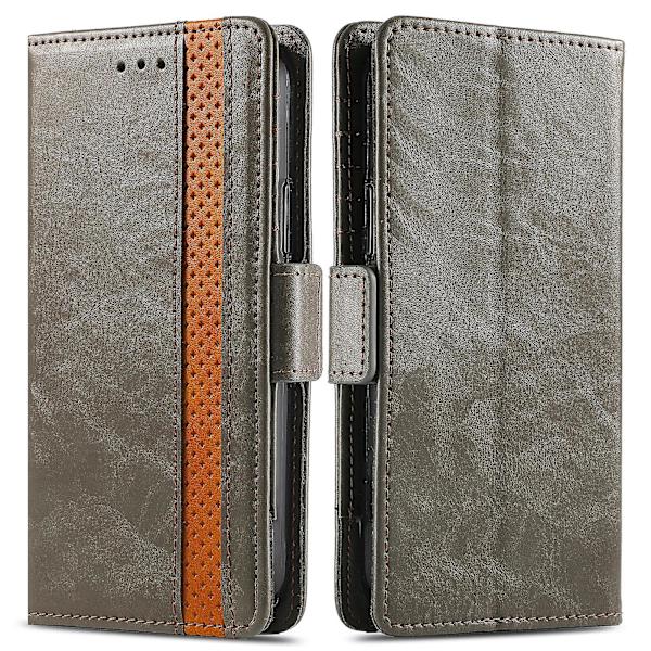 Caseneo 002 Series Phone case För Xiaomi Redmi Note 12 Turbo / Poco F5 5g, Splicing Pu Leather Rfid Blocking Stand Cover Grey