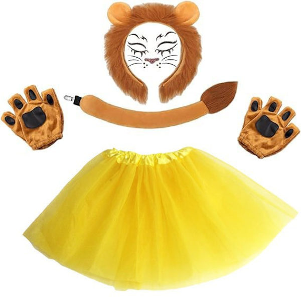 Lionhuvudband och svanssats med korsgränser, halloween-djur, cosplay, kostymtillbehör, barn, vuxna Yellow Lion Two-Piece Set