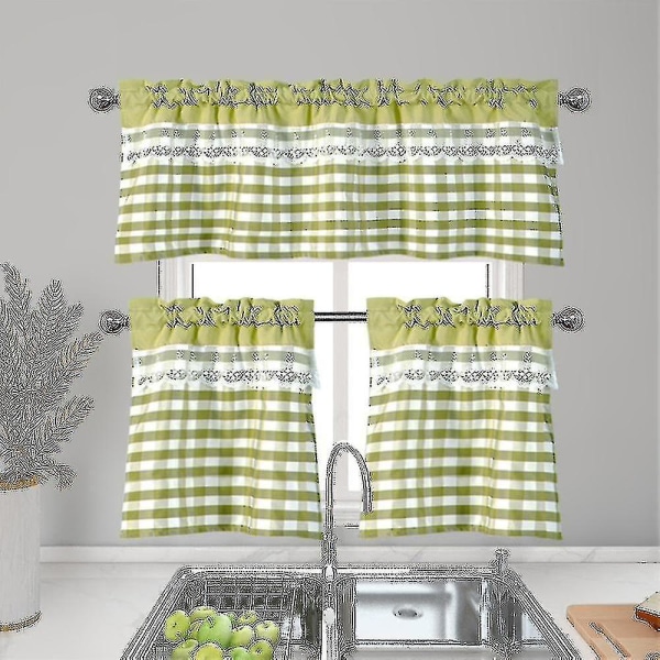 Köksgardiner Dekor Fönstergardin Lyx Cafe Valance Topper Draperier Yellow Green 74cmx61cm