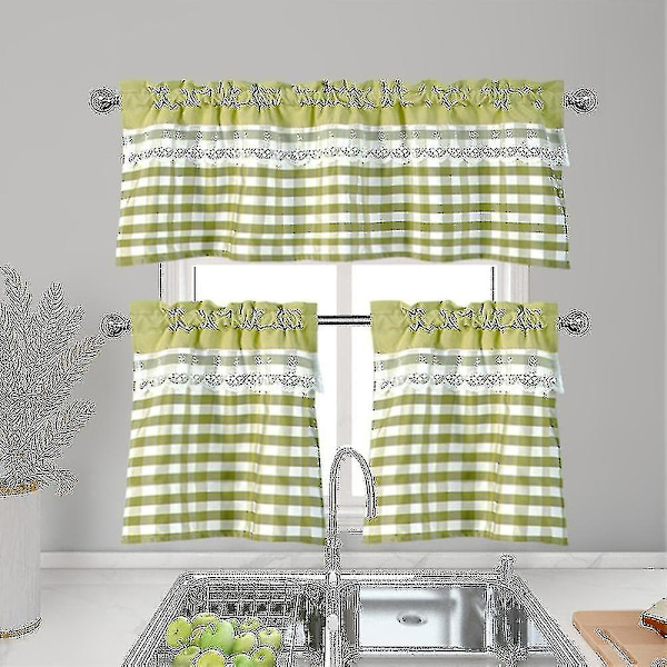 Köksgardiner Dekor Fönstergardin Lyx Cafe Valance Topper Draperier Yellow Green 74cmx90cm