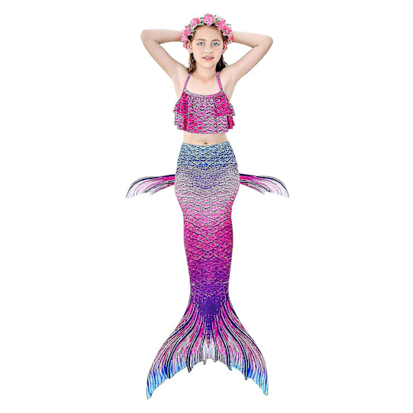 Barn Flickor Mermaid Tail Bikini Set Badkläder Baddräkt Simning Kostnad Inklusive Garland Pannband Färg 8 4-5 år