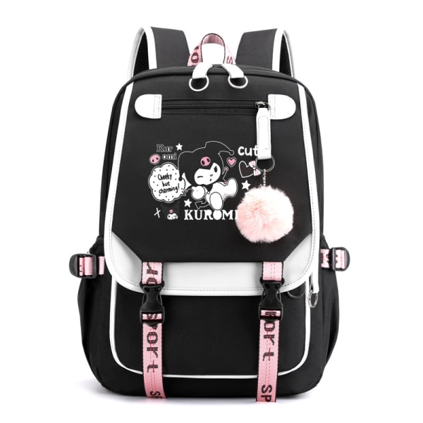 Kulomi ryggsäck Studentryggsäck svart och vit liggande katt