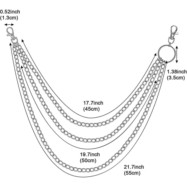 3 jeanskedjor Plånbok Byxor Kedja Silver Pocket Punkkedja Hip Hop Rock Kedjor Silver-a - null none