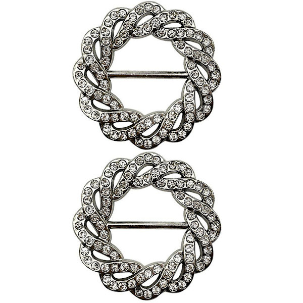 2st Kläder Wrap Hållare Dam Scarf Spänne Crystal Ring Spänne Silver 4.7X4.7cm