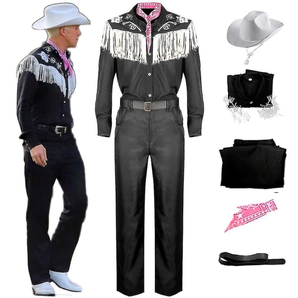 Film Ken Ryan Gosling Cosplay Kostym Vuxna Män Cowboyskjorta Byxor Hatt Bälte Scarf Kostym Prestanda Halloween Uniform