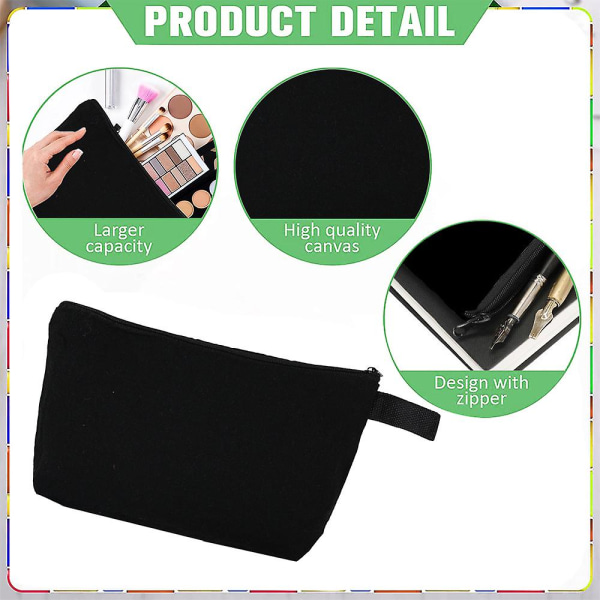 Canvas Makeup Bags Bulk Travel Cosmetic Bags Plain Makeup Pouch Multi-purpose Black black none