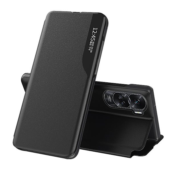 For Honor 90 Lite 5g/x50i 5g View Window Phone case Pu Läder Stötsäkert Stand Cover Black
