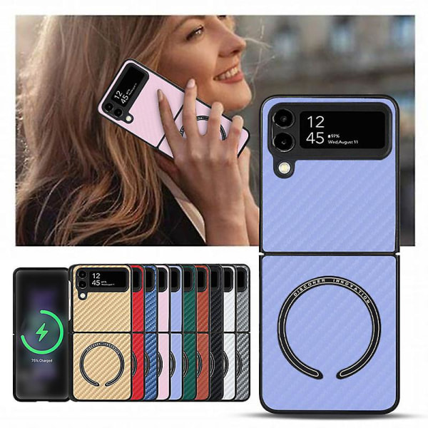 Case i kolfiberläder kompatibelt Samsung Galaxy Z Flip 3/z Flip 4 med Magsafe trådlös laddning Pink