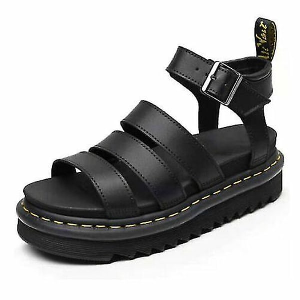 Kvinnors Chunky Sandals Tjock sula Strappy Block Flatforms Skor Black UK2.5EU35