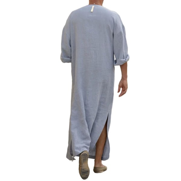 Mens Arab Mu Long Robe Kläder Casual Mellanöstern Islamiska Thobe Kaftan Robes Light Grey XL