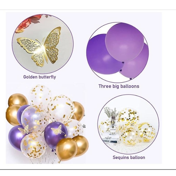 Lila ballonger Födelsedag Guld Fjäril Garland Dekoration Kvinnor Flickor Baby Shower Bröllop null none
