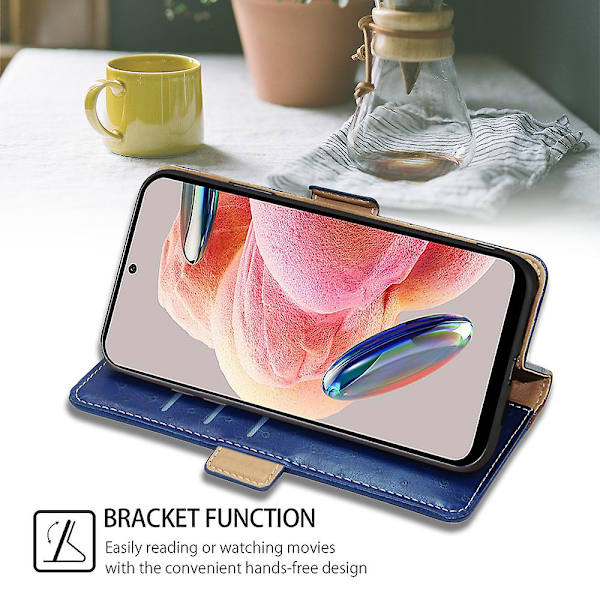 Flip Case För Xiaomi Redmi Note 12 4g Struts Texture Magnetisk Stängning Plånboksställ Cover Blue