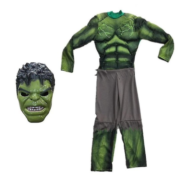 2023 Barn Grön Giant Hero Muscle Halloween Kostymer Fancy Pojkar Superhjältar Karneval Cosplay Kläder Mask Barn costumes-gloves-mask M