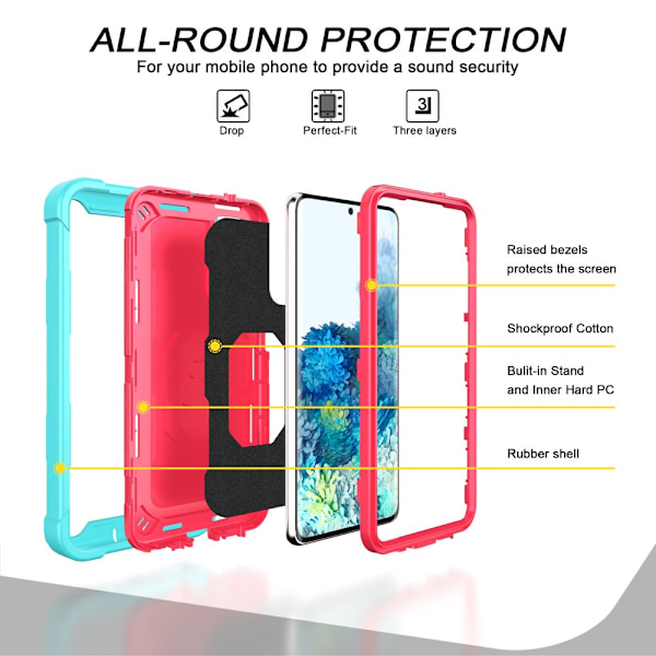 Case för Samsung A12 5G Case, Galaxy A12 Case, Allytech Slim Fit Rugged 3-lagers stötsäkert skydd Hybrid Kickstand Phone case Cover för green+rose