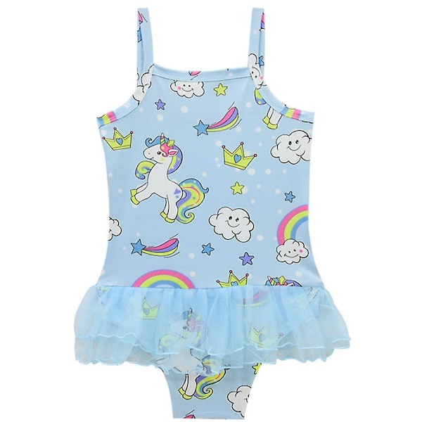 Barn Flicka Unicorn One-piece Beachwear Badkläder Baddräkt Bikini Baddräkt Simdräkt Blue 7-8 Years