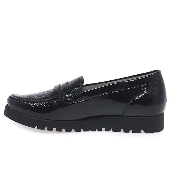 Waldlaufer Penny Mockasiner för kvinnor Black Crackle Patent Uk 4