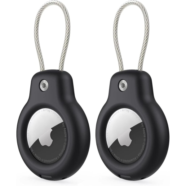 Kompatibel med Apple AirTag Säker Hållare Med Trådkabel, Air Tag Lock Case Nyckelring Nyckelring Bagagelapp för nycklar, bagage 2Pcs Black