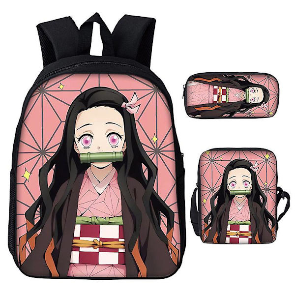 3st/ set Japan Anime Demon Slayer Studenter Pojkar Flickor Skolväska Ryggsäck Barn Tonåring Tecknad Oxford Vattentät skolväska plum 20 inches