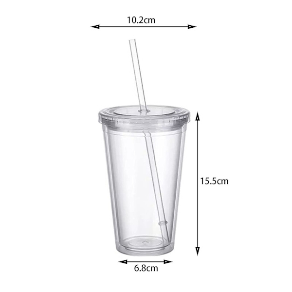 Återanvändbara plastmuggar, dubbelväggig genomskinlig dricksmugg med sugrör, Återanvändbara koppar, lämplig för fruktjuice null none