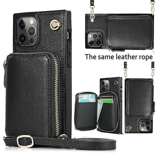 Crossbody Rfid Blocking Dragkedja Case Kompatibel Iphone 14 Pro Max/14 Pro/14 Plus med kortplats iPhone 14 Pro Black