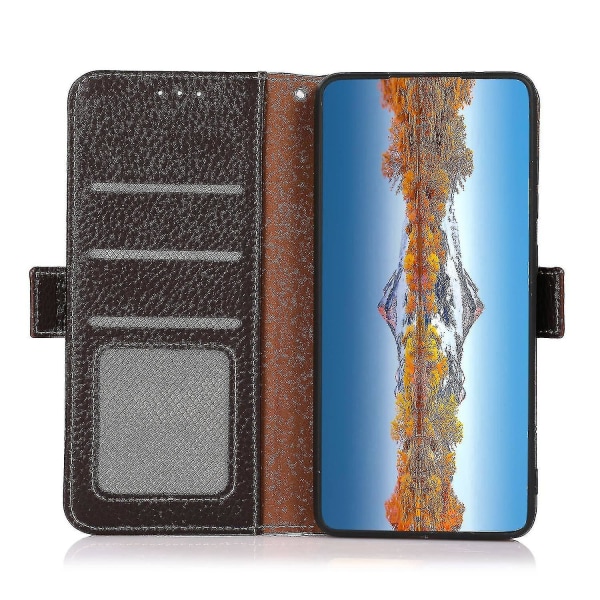 Khazneh för Sony Xperia 1 V phone case i äkta läder Rfid-blockering anti-scratch Flip Cover Stand-plånbok Brown