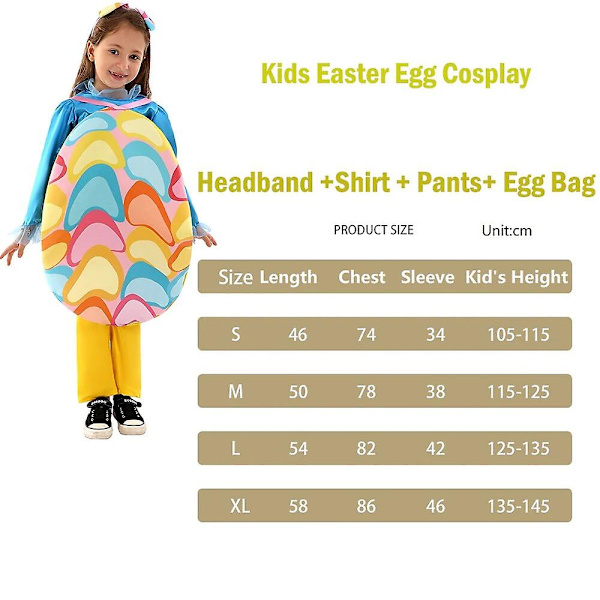 Färgglada påskäggsdräkter för barn, flickor, påskkostymer, prydnadskläder, självhäftande, påskägg, älvkostymer för småbarn Egg L (125-135cm)