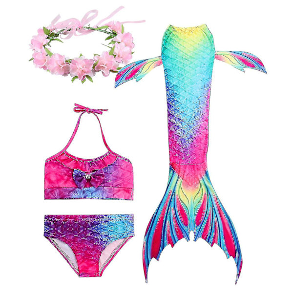 Barn Flickor Mermaid Tail Bikini Set Badkläder Baddräkt Simning Kostnad Inklusive Garland Pannband Färg 11 4-5 år