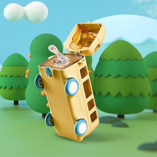 Bilhalm Vattenkopp Bärbar Avtagbar Söt Cartoon Bus Läcksäker vattenflaska med axelrem Yellow