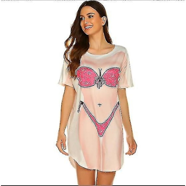 Kvinnors Bikini Shirt Cover Up Kortärmad Söt Bikini Print Cover-up Baggy T-Shirt Klänning Kul Slitage d l