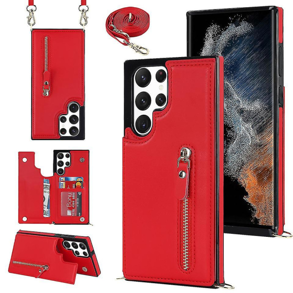 Crossbody axelrem case Kompatibel Samsung Galaxy S23 Ultra/ S23+/ S23 med korthållare Stötsäker Red for S23