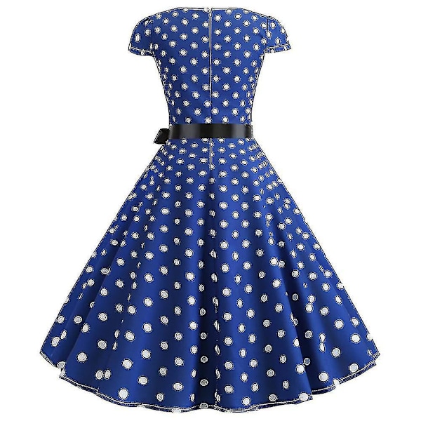 Kvinnors Polka Dot Hepburn Retro 50-tal 60-tal Rockabilly Festklänning Swing Midi Klänning Dark Blue M