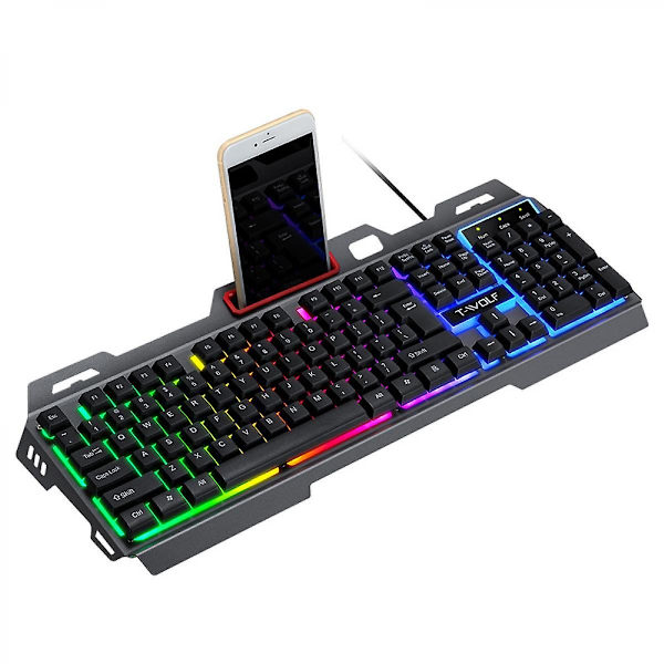 Trådlöst speltangentbord och mus, regnbågsbakgrundsbelyst uppladdningsbart tangentbord, tangentbord med mekanisk känsla och 7-färgs Mute Gaming-mus för Windows null none