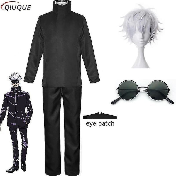 2023-anime Jujutsu Kaisen Gojo Satoru Cosplay Kostym Toppar Byxor Ögonlapp Halloween Party Män Uniform Peruker-1-1 Black Package 4 S