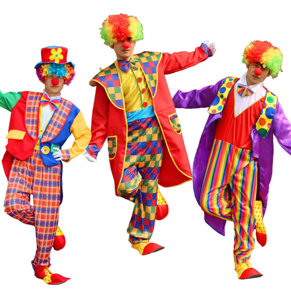 5 st Vuxen clown kostym set för män kvinnor Cosplay RED BLUE 5XL