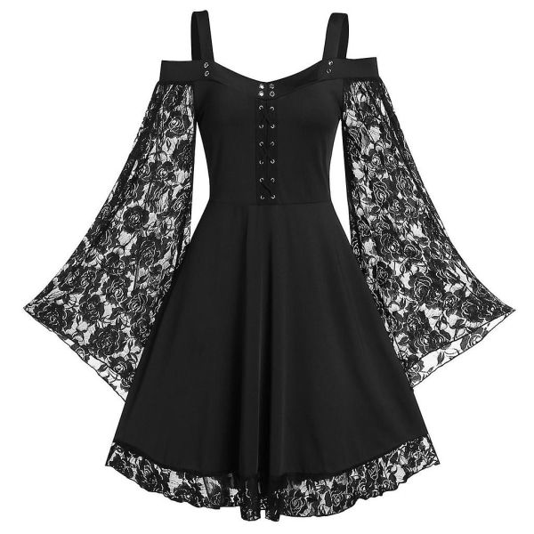 Halloween Medeltida Lolita Klänning Gotisk Spetsdräkt black 4xl