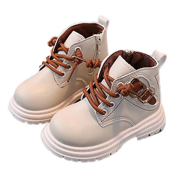 Unisex ankelstövlar för barn Snörning stridsstövel Sidodragkedja Casual Bootie Halksäker skola Beige EU 26.5