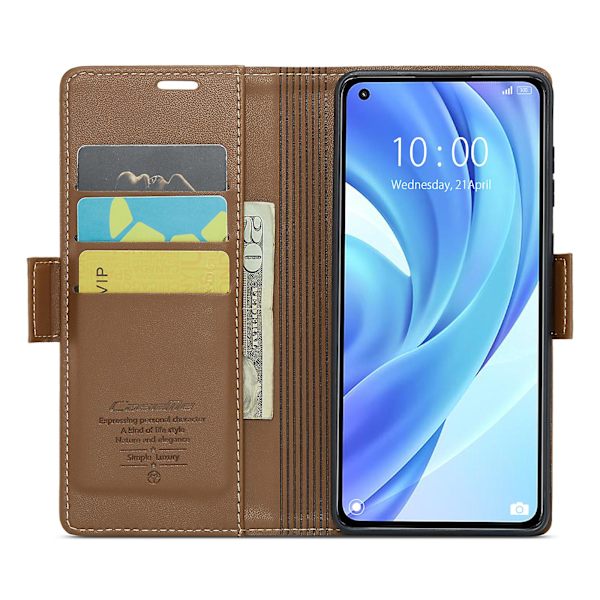 Caseme 023 Series Case För Xiaomi Mi 11 Lite 4g / 5g / 11 Lite 5g Ne , Pu Läder Litchi Texture Stand Rfid Blocking Phone Cover Brown