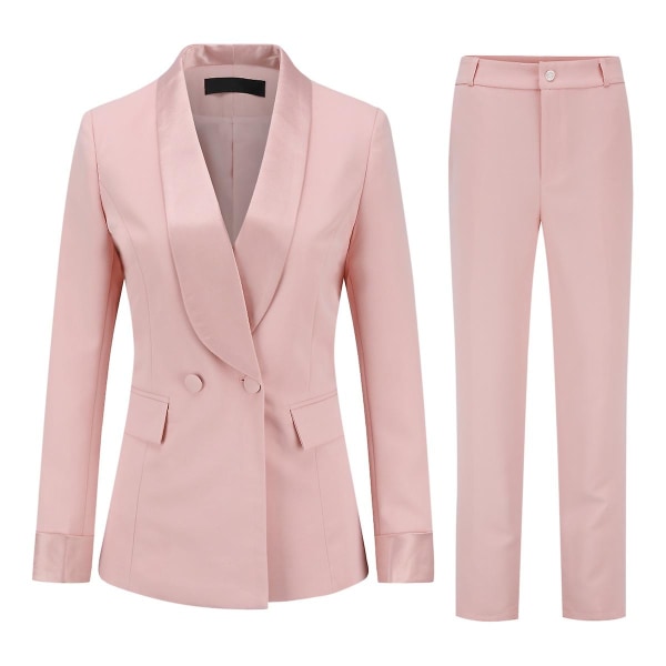 Yunclos kvinnors 2-delade kontorsdräkt dam affärsdräkt Set Slim Fit kavaj och byxor Pink XL