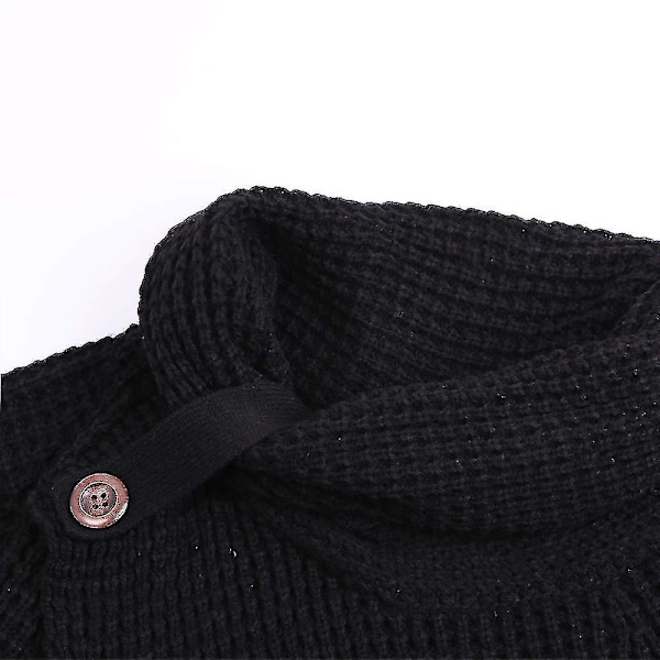Vinter Lös Turtleneck Tröja Långärmad Knapp Casual Pullover För Kvinnor Black L